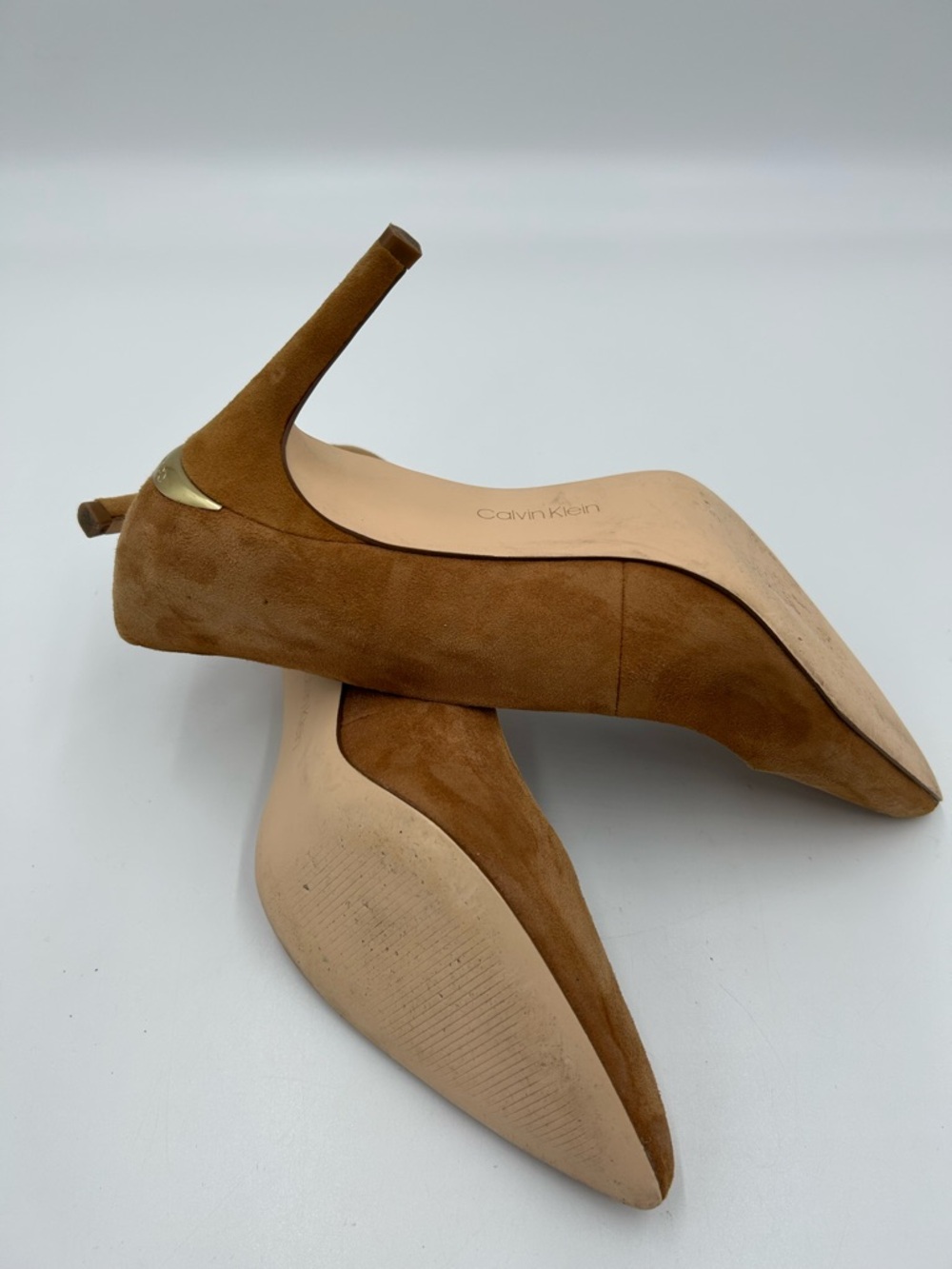 Calvin Klein Cognac Suede Pointed-Toe Pumps - Picture 8 of 9